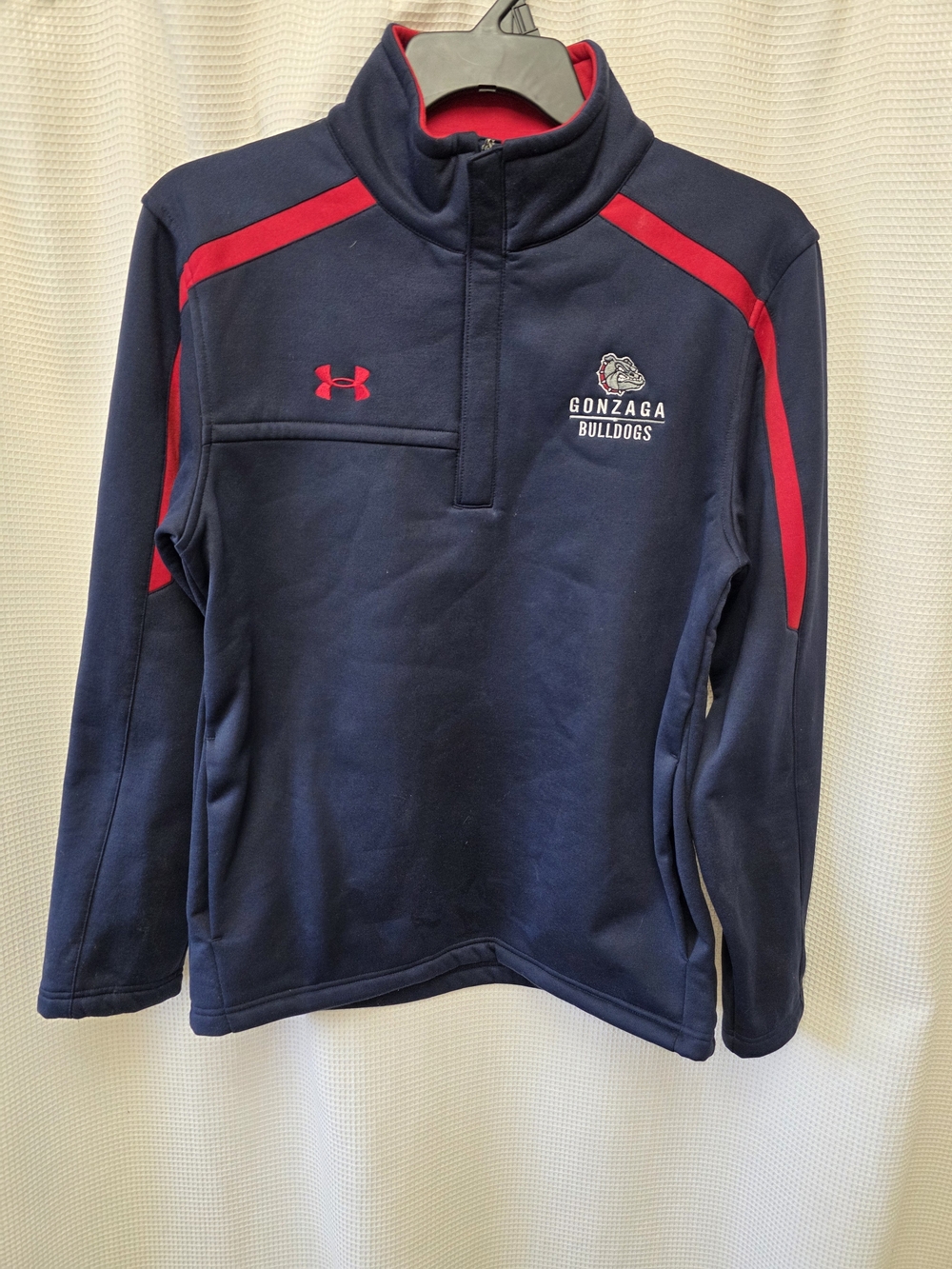 0Under Armour Navy and Red Athletic Quarter-Zip Pullover SM Loose Fit